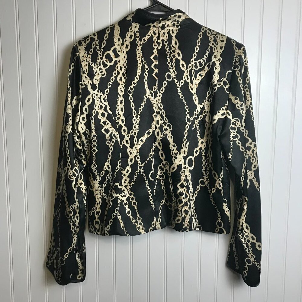 MSK Black Chain Print Button Front V-Neck Blazer Size 14 G23 - Picture 4 of 6